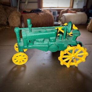 Vintage 1980’s Cast Iron John Deere OP Tractor Toy Heavy Made in the U.S.A.